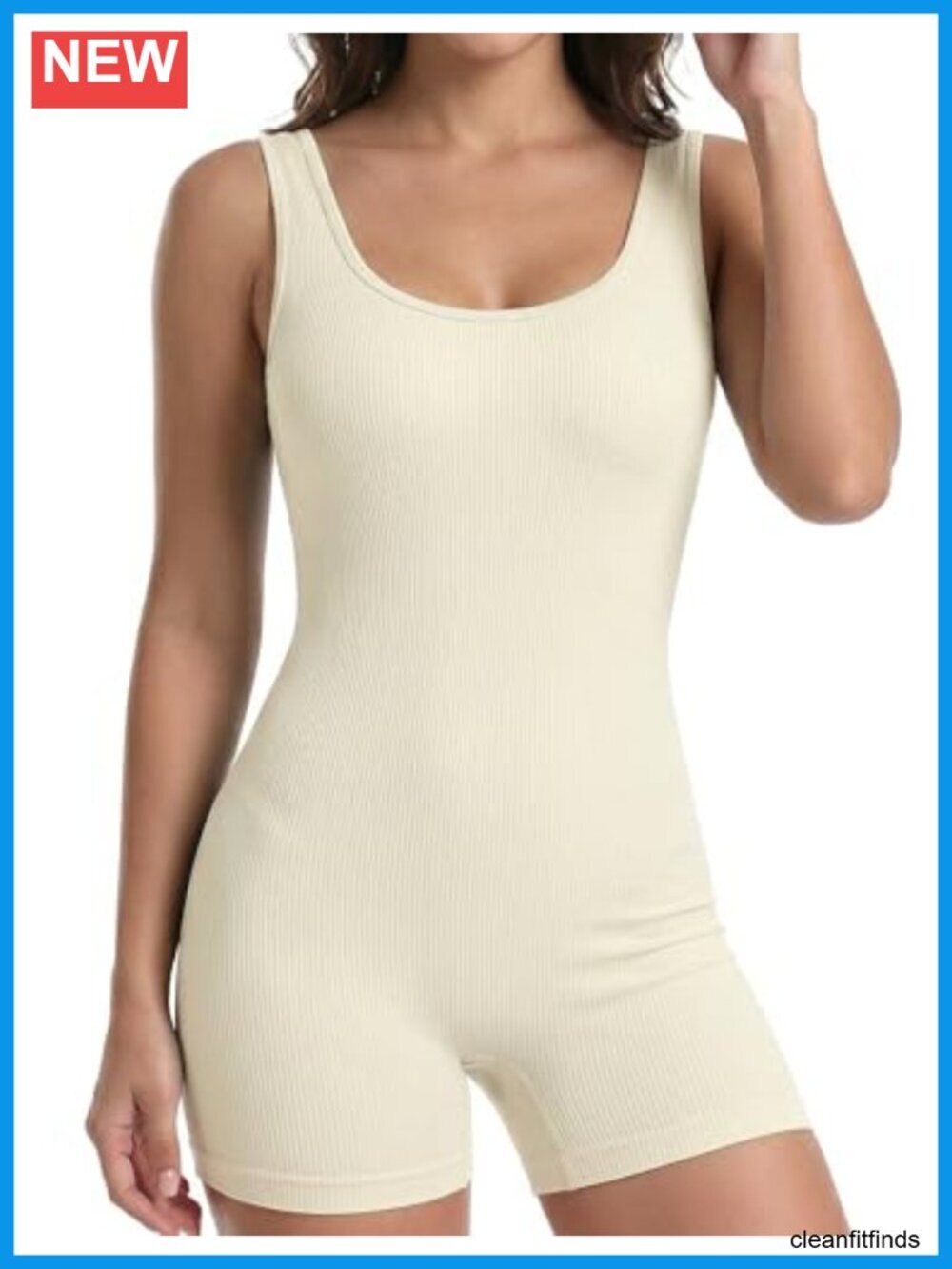 Ribbed Knit Sleeveless Square Neck Yoga Romper Bodysuit Jumpsuit
